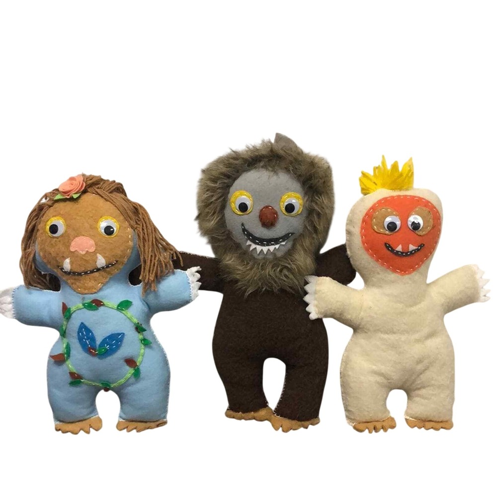 Handmade Felt Monster Plush Set of 3 Yeti Creature Soft‎ Toy Art Dolls Multi